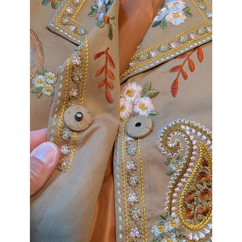 Coldwater Creek Jacket Womens 12 Tan Paisley Floral Embroidered Riding Coat NWT - Picture 13 of 16